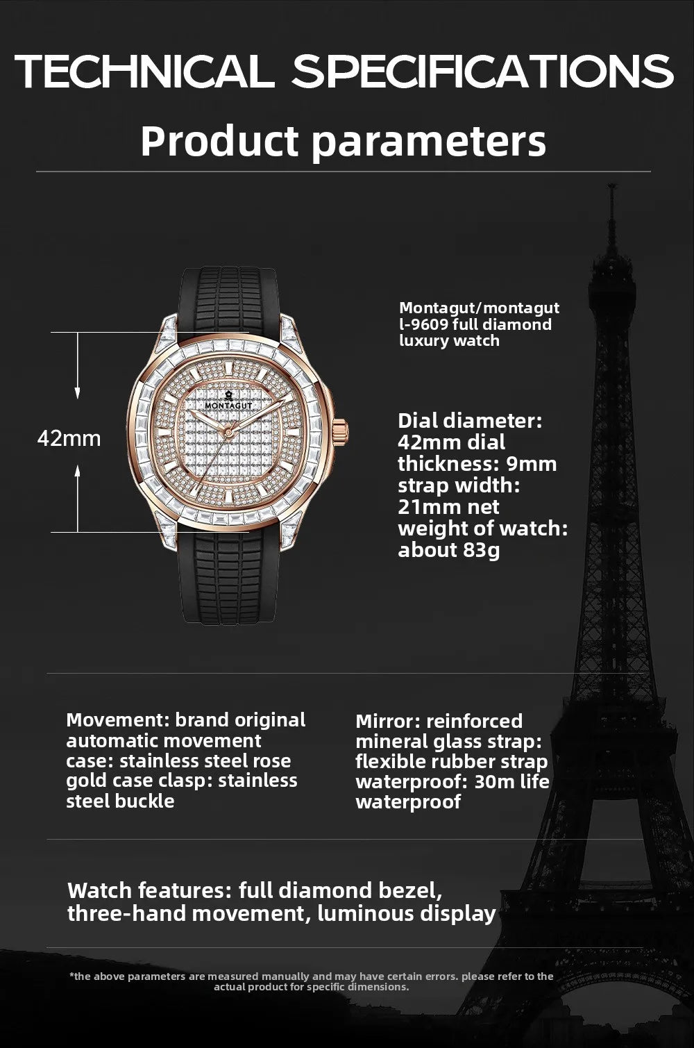 MONTAGUT Herrenuhr in Roségold mit Silikonarmband