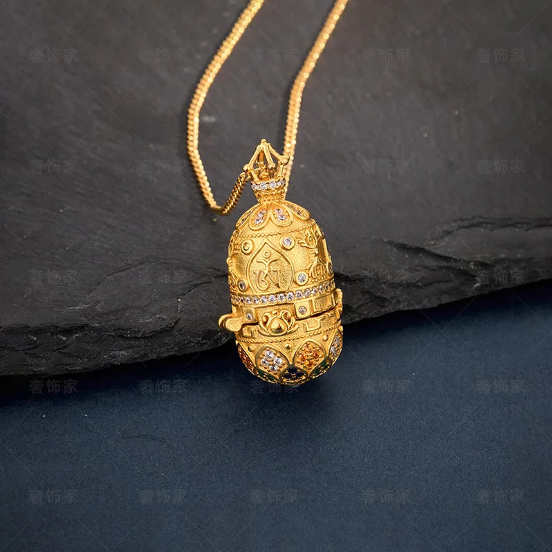 9999 24K real gold flowers blooming see the Buddha Gawu box necklace pendant Amitabha Buddha Guanyin gold jewelry men and women