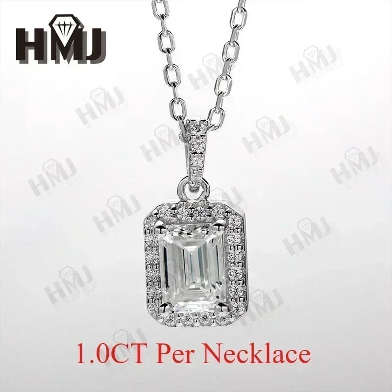 100% S925 Sterling Silver Moissanite earrings GRA Certified Emerald Cut Necklace Jewelry Sets For Women Fine Wedding Gift