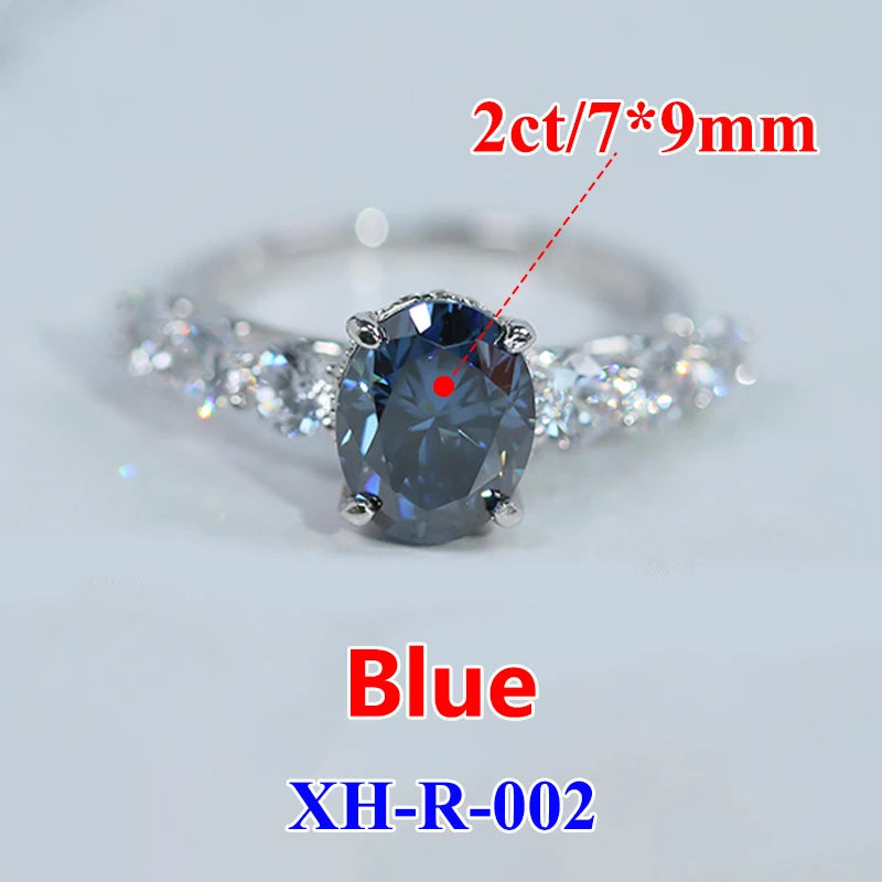 Women Moissanite Ring s925 Silver Oval Cut Blue or Champagne Moissanite Rings for Women Luxury