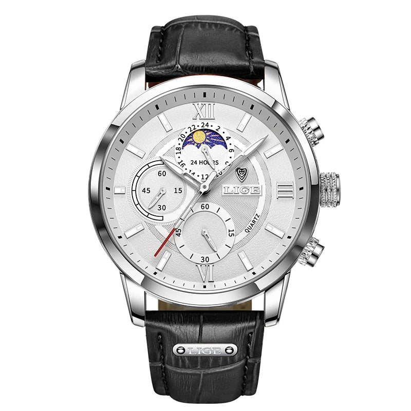 Reloj LIGE para hombre de acero inoxidable y cuero