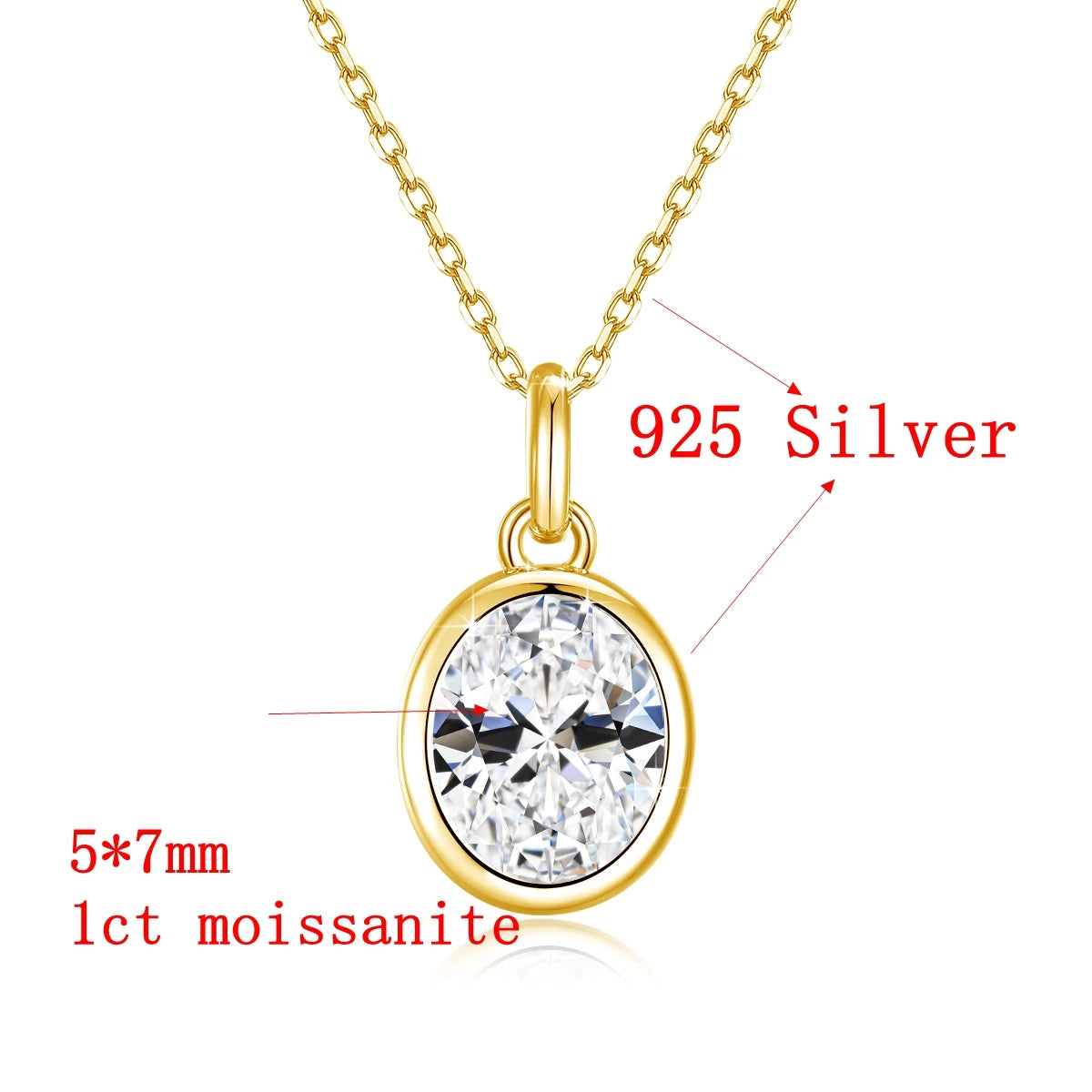 AU585 Gold 14K Oval Cut Moissanite Bezel Pendant Necklace for Women Wedding Party Fine Jewelry Valentine&