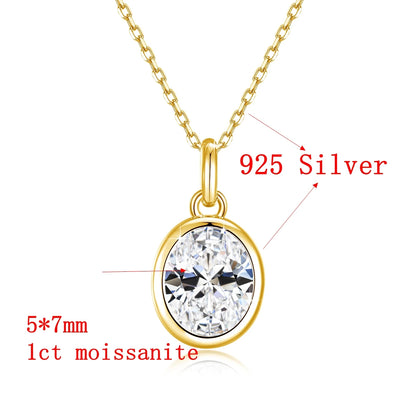 AU585 Gold 14K Oval Cut Moissanite Bezel Pendant Necklace for Women Wedding Party Fine Jewelry Valentine&
