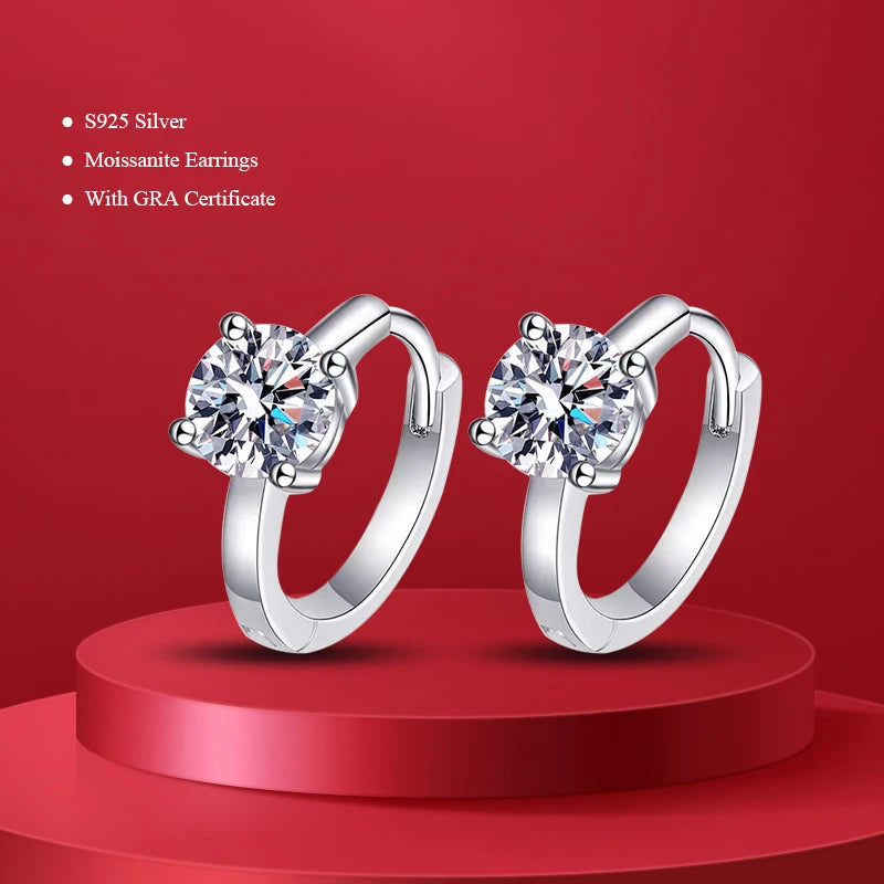 Pure 925 Silverwith White Gold Overlay Simple Style Round GRA Moissanite Earrings Stud for Women