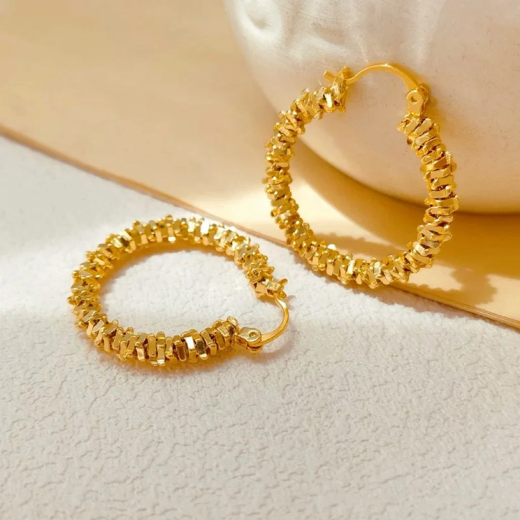 24K Gold AU999 Fashion Chic Fragmented Hoop Earrings for Women - Minimalist Design, Irregular Fragmented Hoop