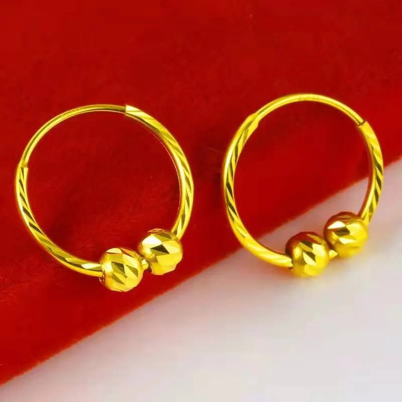 AU750 18K gold women's earrings with round bead heart-shaped design, fashionable and exquisite jewelry, a high-end gift for her