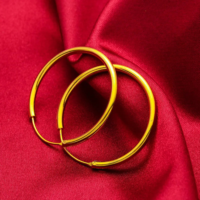 AU999 Women 30mm Wide Shiny Big Hoop Earrings 24K Gold - Gold boosts shine, 30mm enhances presence