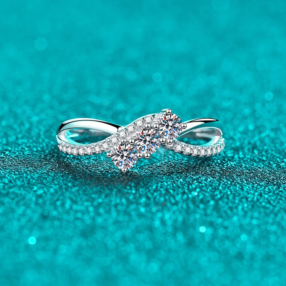NKHOG Full Certified Moissanite Rings For Women 925 Sterling Silver Double Line Design Lab Diamond Band 18K Plated Fine Jewelry