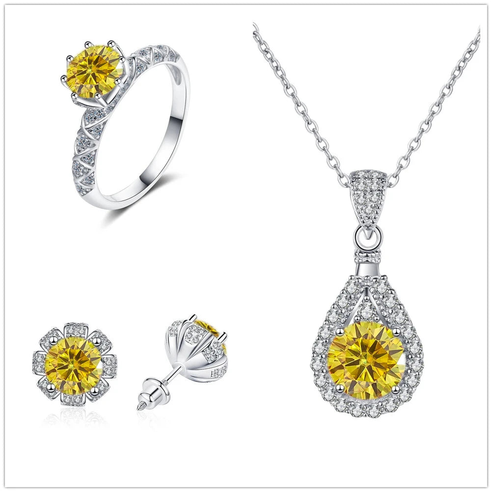 Certified Moissanite Necklace Engagement Ring Stud Earrings for Women4 CT Round Cut Moissanite Diamond Wedding Jewelry Set