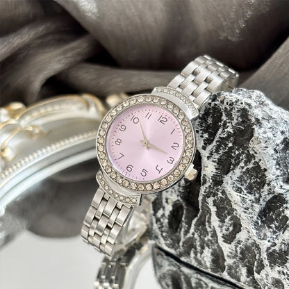 Women Curved Convex Glass Stainless Steel Watch
