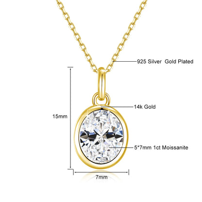 AU585 Gold 14K Oval Cut Moissanite Bezel Pendant Necklace for Women Wedding Party Fine Jewelry Valentine&