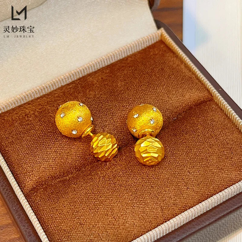 24K Gold &amp; Moissanite Ball Earrings