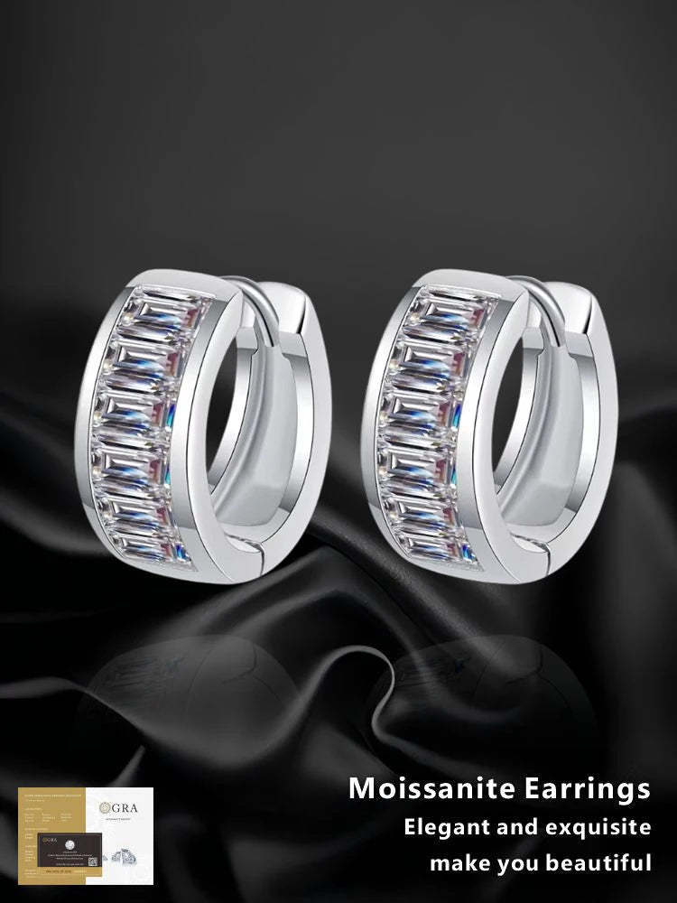 925 silver earrings  Certified Moissanite Rectangular High-end Personalized Light luxury Earrings is suitable for daily wear