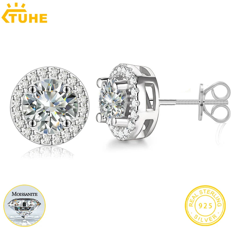 TUHE Certified Moissanite Stud Earrings 925 Sterling Silver Hypoallergenic Diamond Cut Jewelry Gift for Women