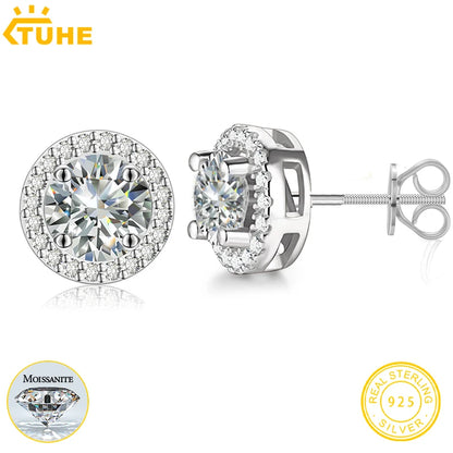TUHE Certified Moissanite Stud Earrings 925 Sterling Silver Hypoallergenic Diamond Cut Jewelry Gift for Women