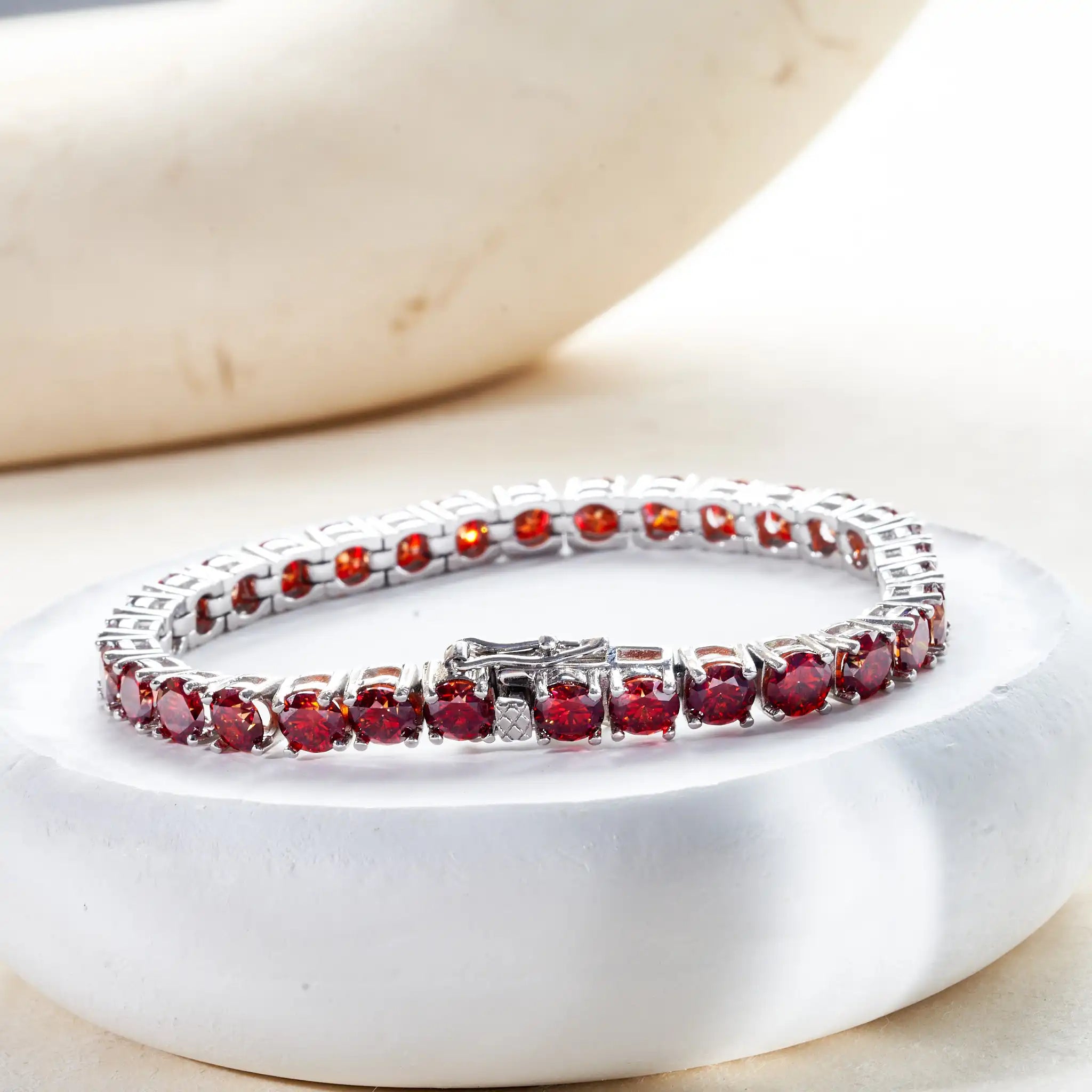 GRA Certified 5mm Red Color Moissanite Tennis Bracelet For Women S925 Silver Gem Bracelet Plated 18K Fine Jewelry Gift