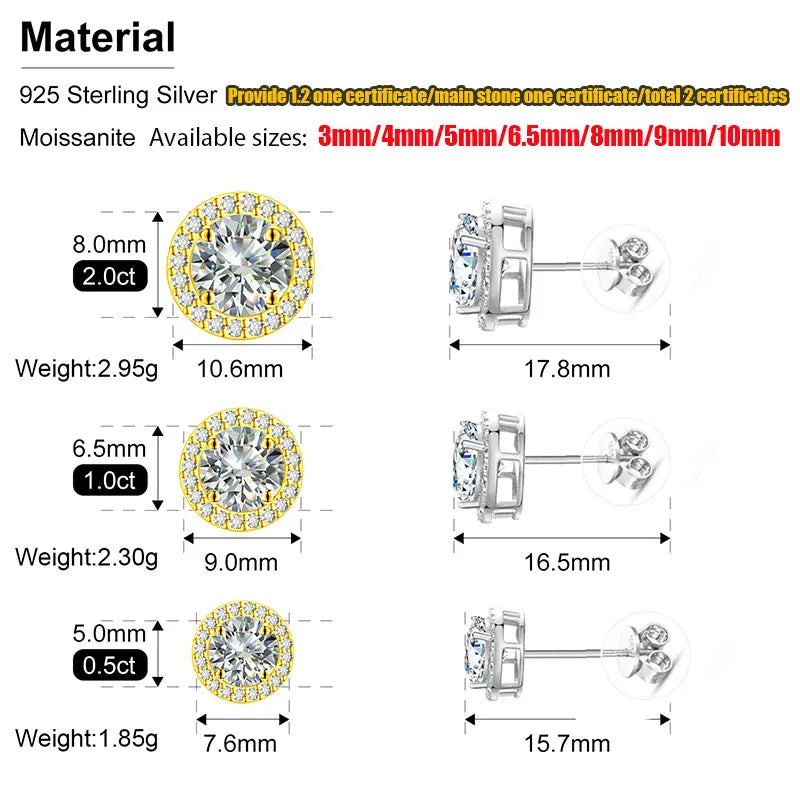 TUHE Certified Moissanite Stud Earrings 925 Sterling Silver Hypoallergenic Diamond Cut Jewelry Gift for Women