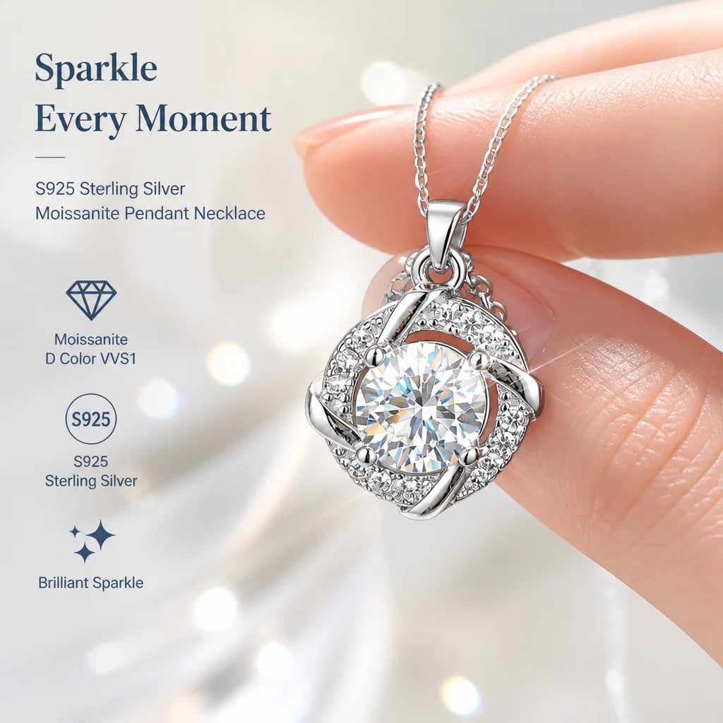 With GRA Certificate 1ct Moissanite Necklace Women&
