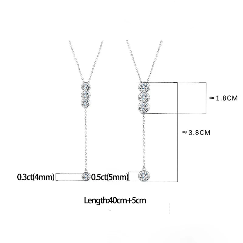 0.4-2cttw D Moissanite Lariat Necklace Women Fine Jewelry Mosan Diamond Drop Y Chain Necklace Solid Silver 925 Pass Tester Gift