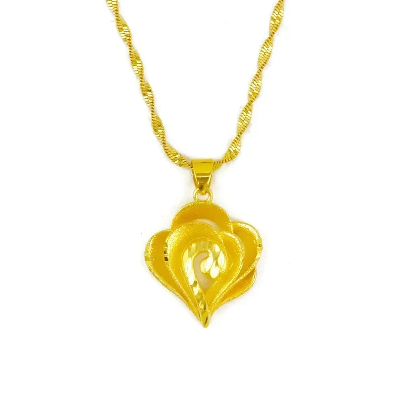 High quality gold necklace AU999 real gold 24K pure gold auspicious cloud necklace fashionable rose pendant women's necklace