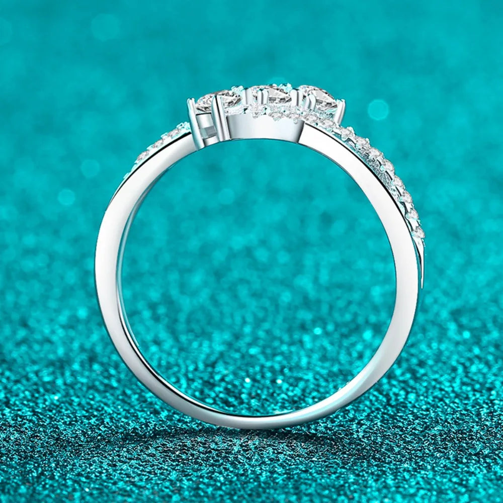 NKHOG Full Certified Moissanite Rings For Women 925 Sterling Silver Double Line Design Lab Diamond Band 18K Plated Fine Jewelry