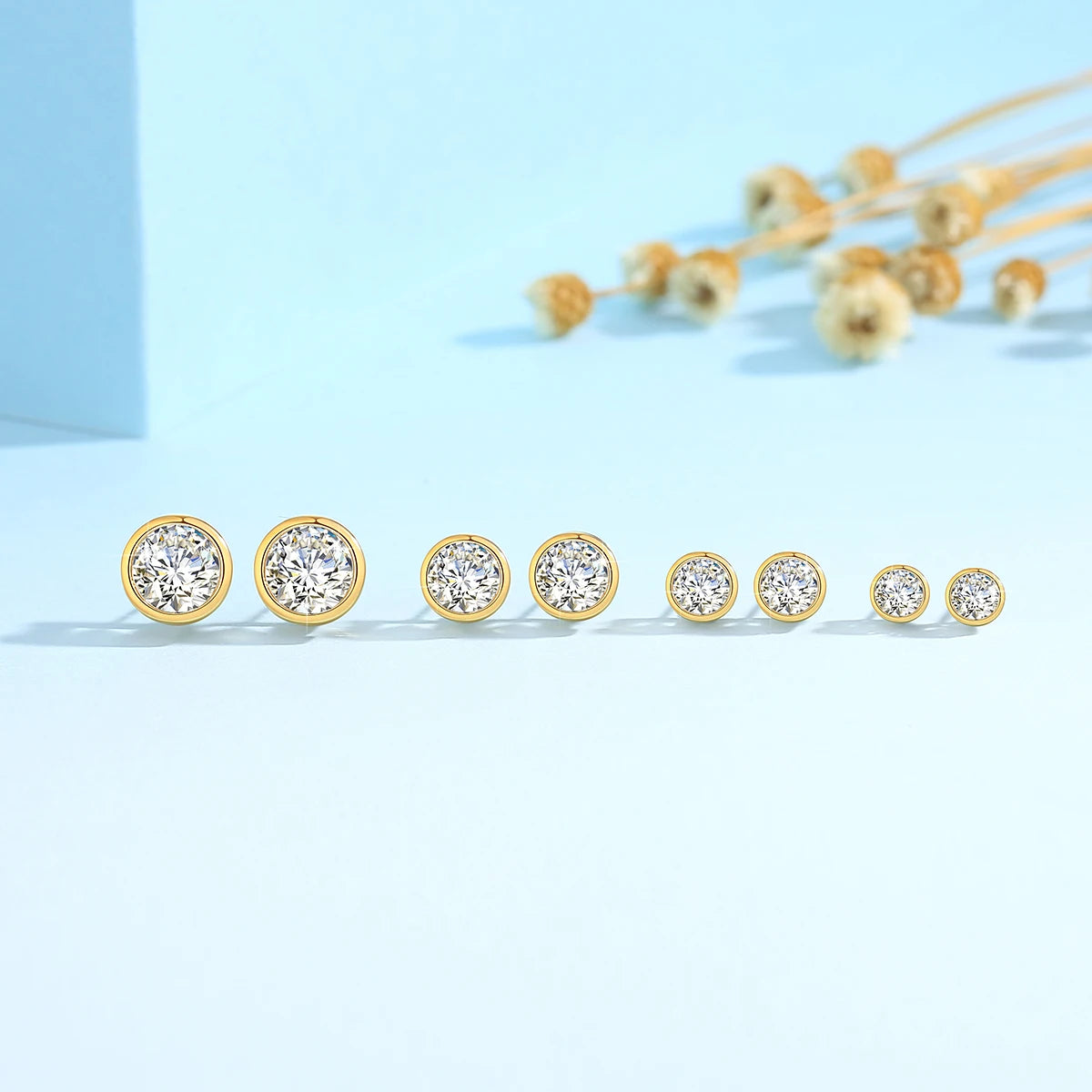 18K Gold Moissanite Bezel Stud Earrings