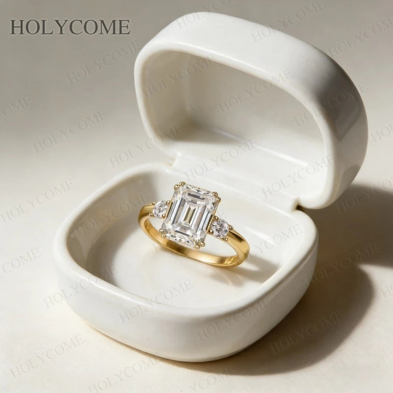 925 Sterling Silver Emerald Cut Moissanite Ring