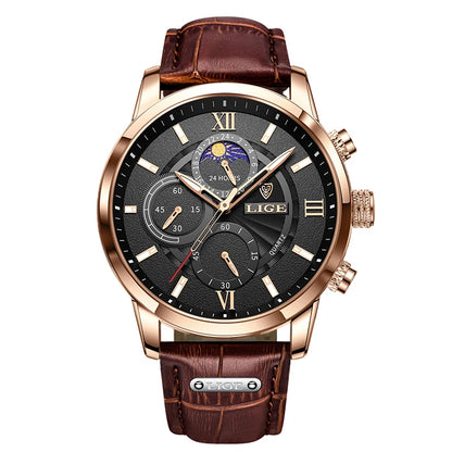 Reloj LIGE para hombre de acero inoxidable y cuero