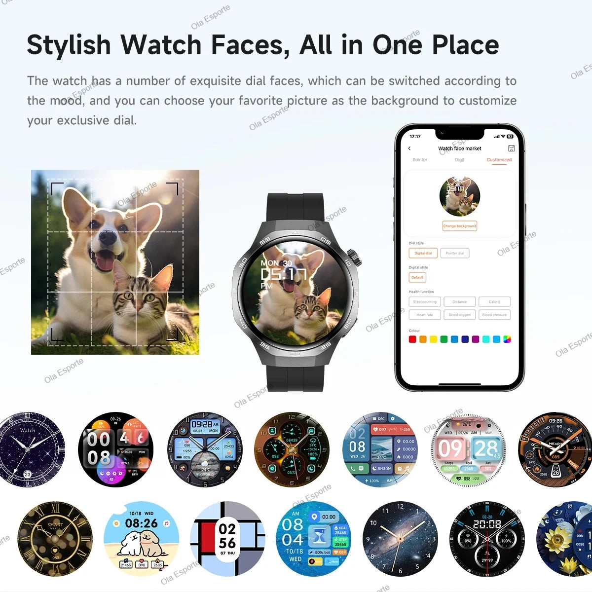 OLA ESPORTE Round Unisex Smart Watch for Android or iOS