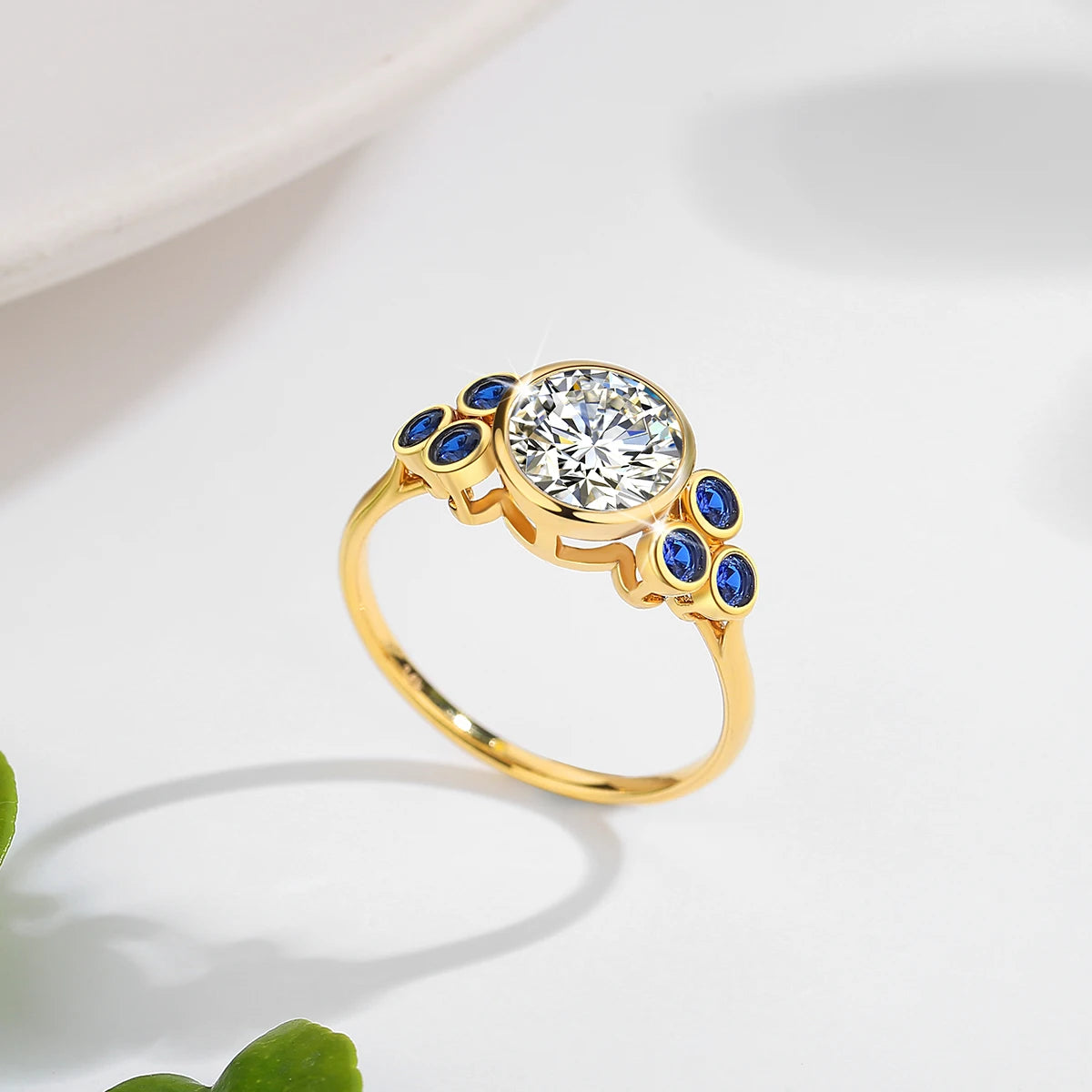 Au585 Round Cut 2.0CT Moissanite Rings for Women 100% 14K Yellow Gold Unique Design Engagement Wedding Gift Fine Jewelry