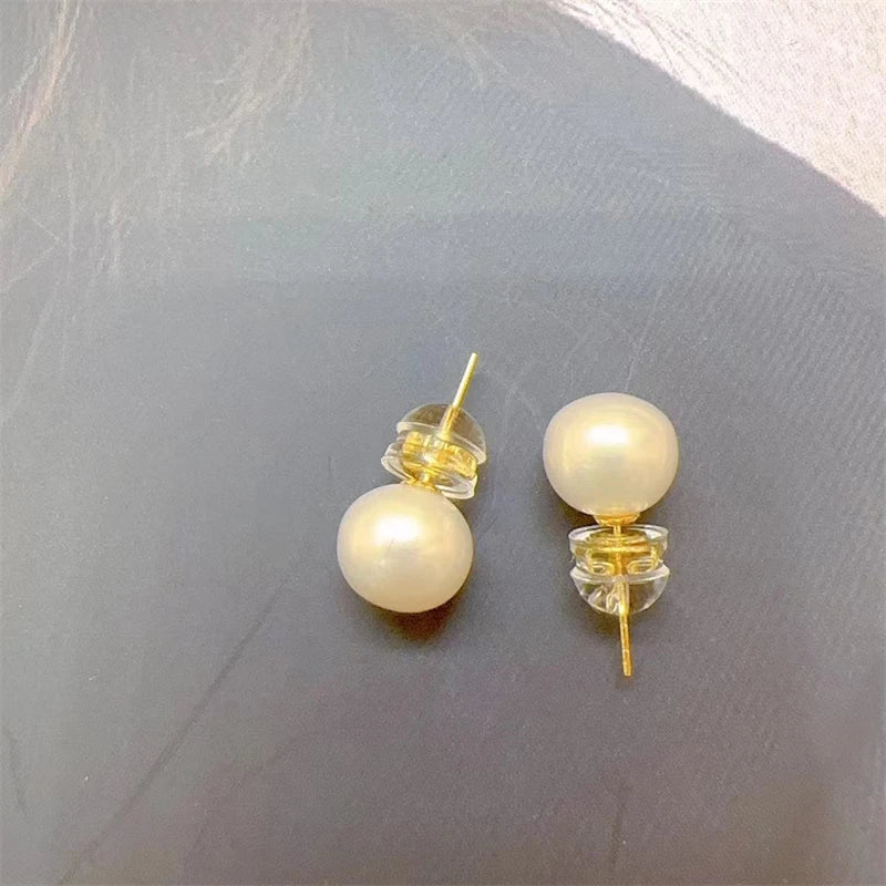 Au750 Pure Gold Ear Studs For Women Gifts Exquisite Original Jewelry Real 18k Gold 6-7mm Natural Pearl Fashion Earrings