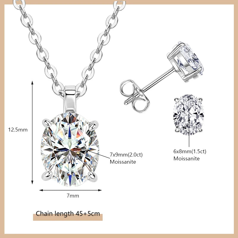 OXTAO Moissanite Earrings Pendant Necklace Set