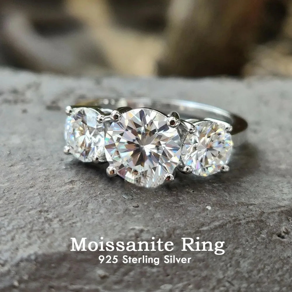 2/4CT Certified Moissanite Rings 925 Sterling Silver Three Lab Diamond Engagement Wedding Band For Women 18K Plated Fine Jewelry
