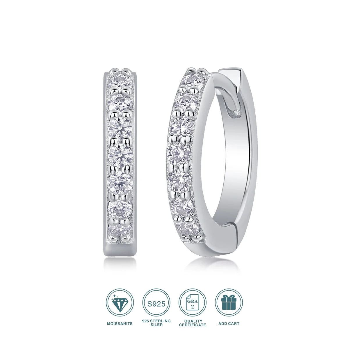 JIUZUAN Certified 925 Silver with 18K Gold-Plated Moissanite Hoop Earrings Sparkling Wedding Fine Jewelry Earrings for Women