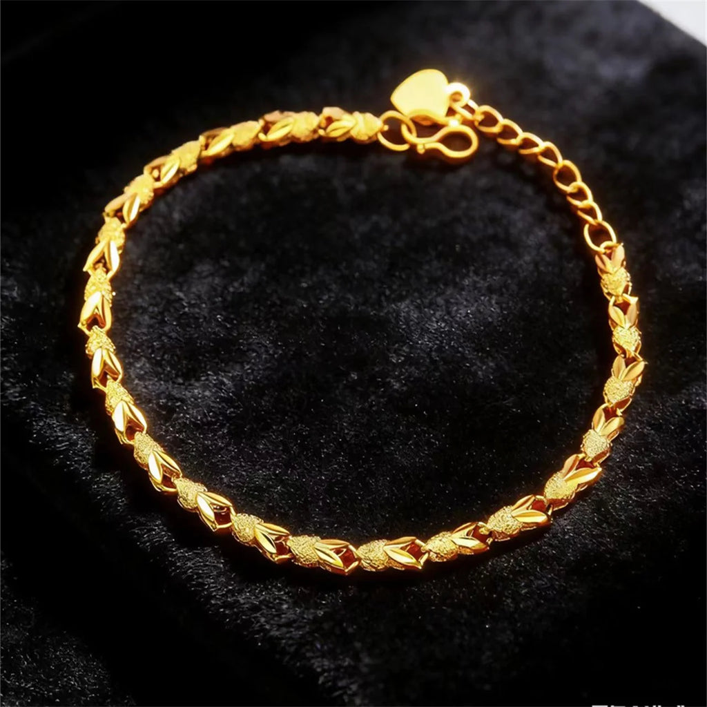 24K Pure Gold Bracelet For Women AU999 Real Gold Leaf Chain Bracelet Luxury Fine Jewelry Wedding Party Gift
