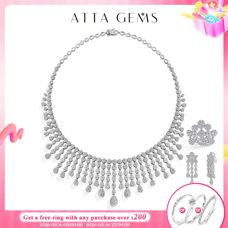 ATTAGEMS Real Moissanite Jewelry Set for Women D VVS1 S925 Sterling Silver Luxury Ring Earrings Bracelet Necklace  Wedding Gifts