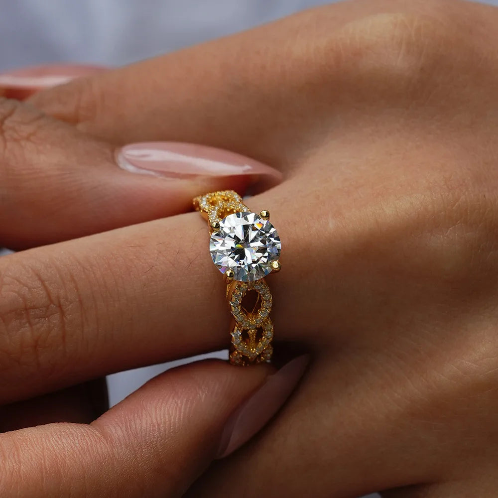 au9999 pure gold classic four-prong cluster set 2 carat moissanite diamond ring 18K real gold D color moissanite engagement ring