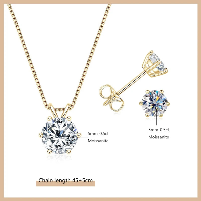 OXTAO Moissanite Earrings Pendant Necklace Set