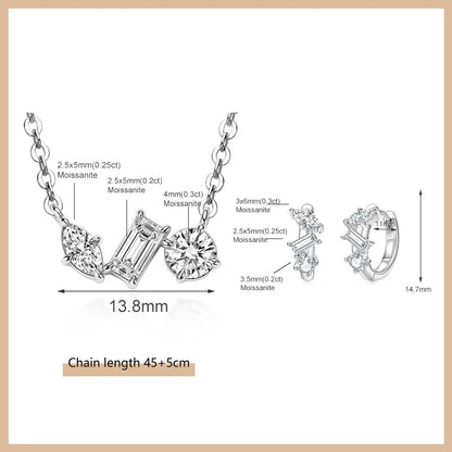 OXTAO Moissanite Earrings Pendant Necklace Set