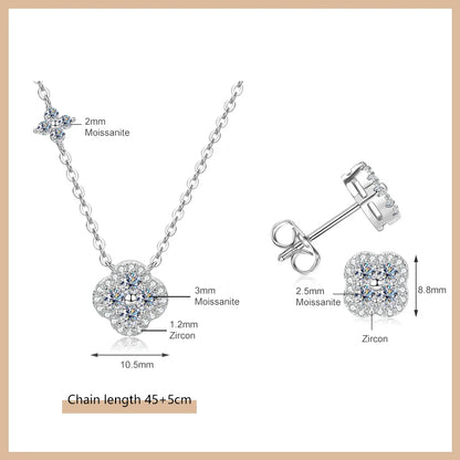 OXTAO Moissanite Earrings Pendant Necklace Set