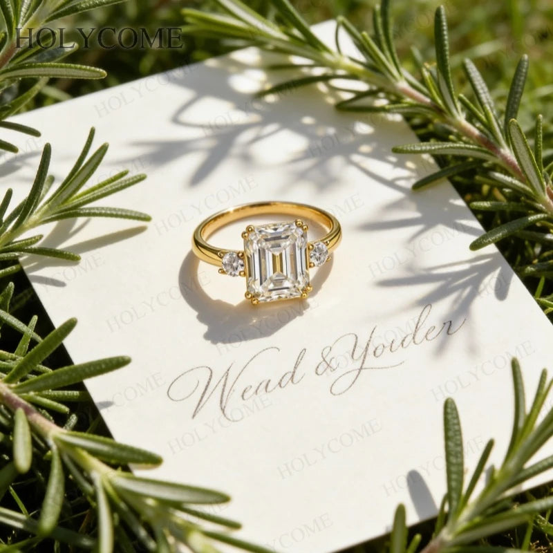 925 Sterling Silver Emerald Cut Moissanite Ring