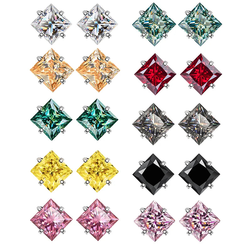 S925 sterling silver inset green princess cut GRA Moissanite earrings for women