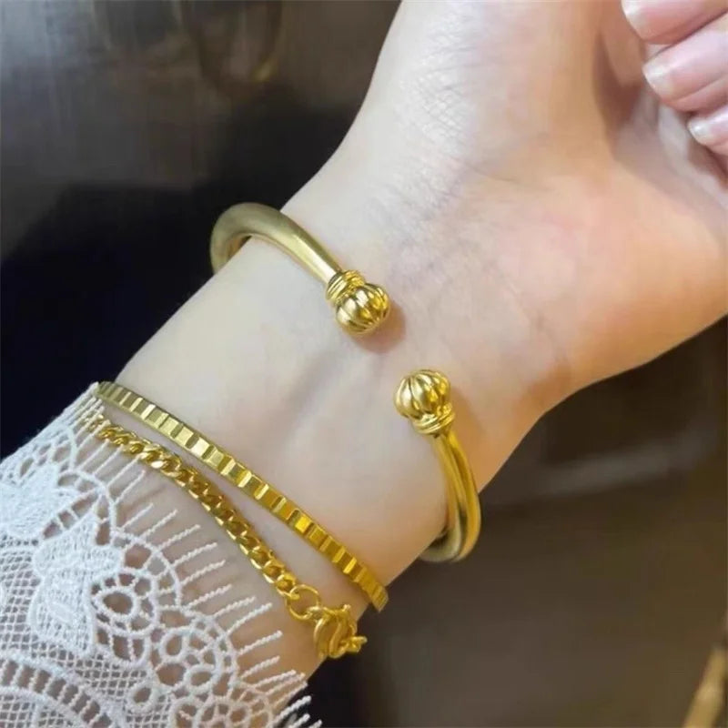 High quality AU999 gold bracelet, women's fashionable temperament 24K gold charm open bracelet jewelry gift