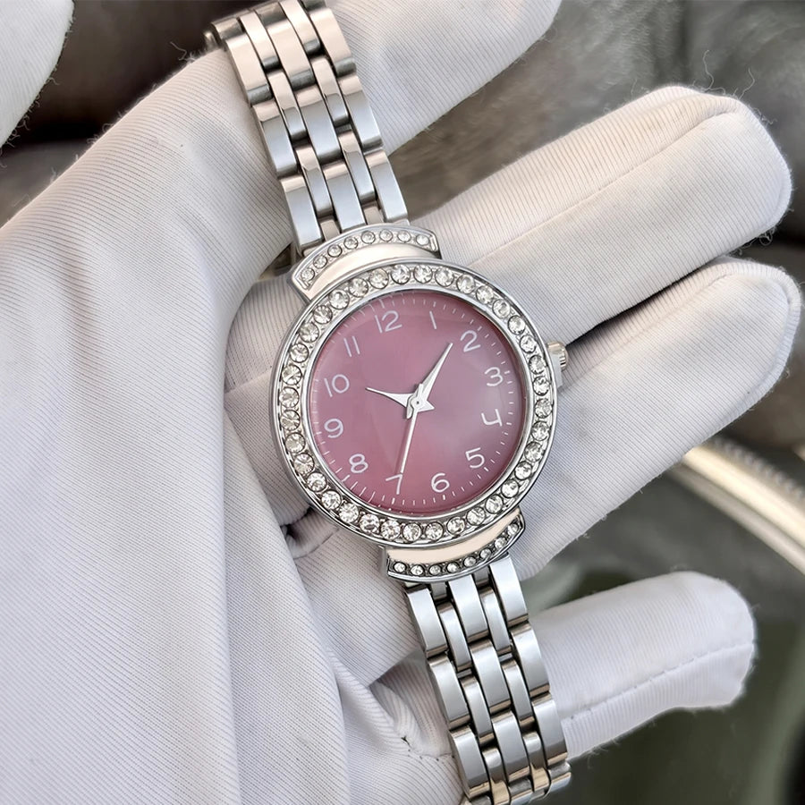 Women Curved Convex Glass Stainless Steel Watch