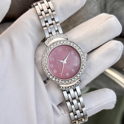 Women Curved Convex Glass Stainless Steel Watch