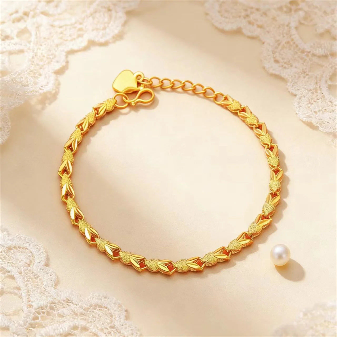 24K Pure Gold Bracelet For Women AU999 Real Gold Leaf Chain Bracelet Luxury Fine Jewelry Wedding Party Gift