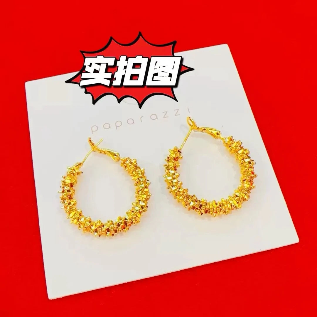 24K Gold AU999 Fashion Chic Fragmented Hoop Earrings for Women - Minimalist Design, Irregular Fragmented Hoop