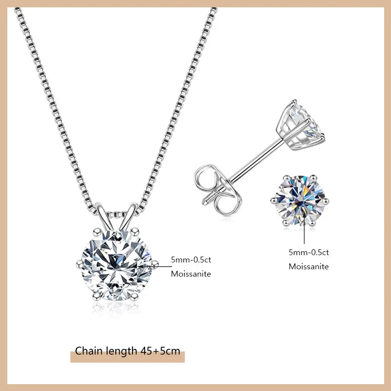 OXTAO Moissanite Earrings Pendant Necklace Set