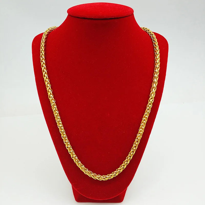 Necklace AU750  necklace 9999 24K real gold pure  personality new large thick chain BOSS chain men and women jewelry
