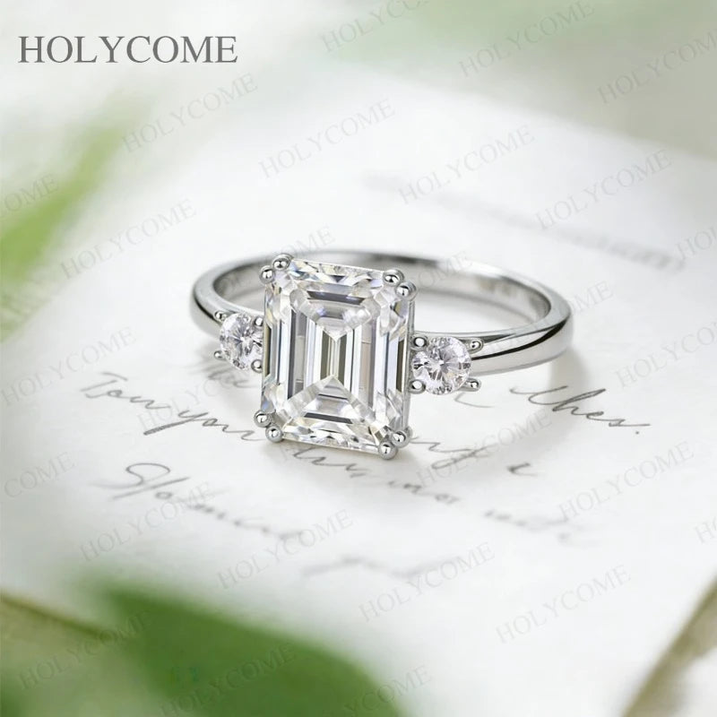 925 Sterling Silver Emerald Cut Moissanite Ring